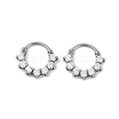 Плоские круглые серьги-кольца из хирургической нержавеющей стали 316 с прозрачным кубическим цирконием EJEW-G416-21P-1