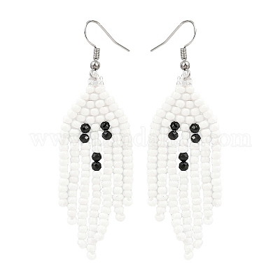 Серьги-подвески из стеклянных бусин ручной работы в виде призрака на тему Хэллоуина EJEW-MZ00479-1