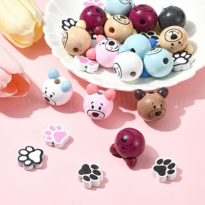 40шт 10 стиля натуральных деревянных бусин WOOD-FS0001-35-1