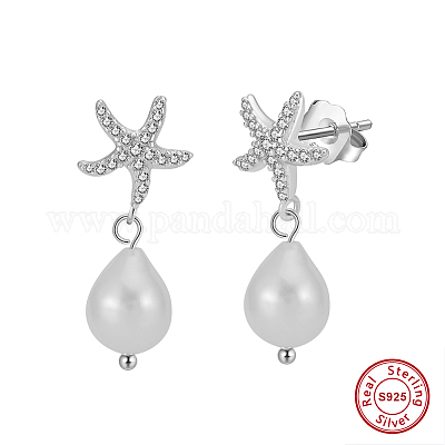 S925 серьги-гвоздики из стерлингового серебра в форме морской звезды EJEW-M096-03P-1