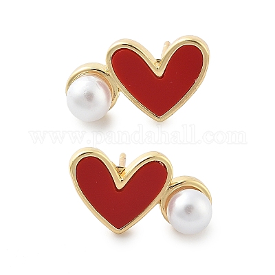 Серьги-гвоздики из латуни в форме сердца EJEW-C141-01G-03-1