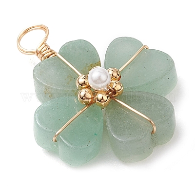 Подвески из натурального зеленого авантюрина с клевером PALLOY-JF03180-02-1