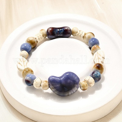 Браслеты из фарфоровых бусин ручной работы и синтетических бусин говлита для женщин&nbsp;LS-BJEW-D307-01C-1