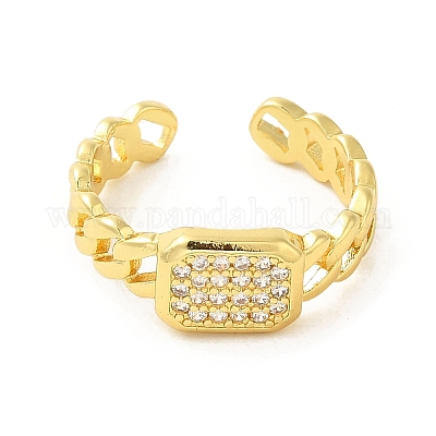 Прямоугольные латунные кольца-манжеты с микро-паве и прозрачным цирконием для женщин&nbsp;LS-RJEW-G311-01B-G-1