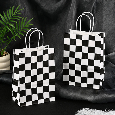 16 шт. бумажная упаковочная сумка с принтом в клетку CARB-SP0001-06-1