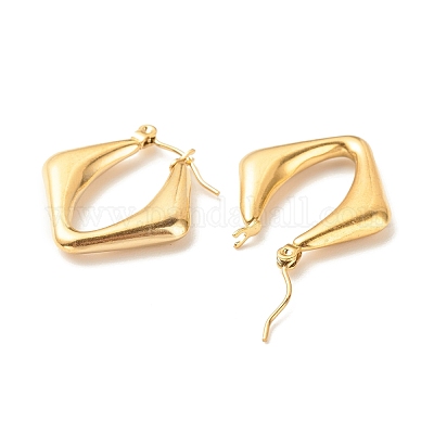 Массивные серьги-кольца в форме ромба из нержавеющей стали 304 с ионным покрытием (IP) для женщин EJEW-K242-06G-1