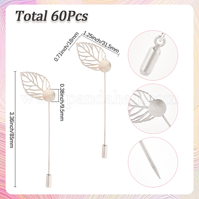 60 шт. булавки для галстука из нержавеющей стали в форме листа для женщин JEWB-SC0001-75B-1