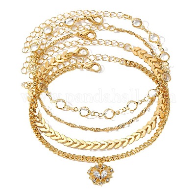 Браслеты на ногу из сплава с кристаллами и стразами в форме сердца FS-WG6B7FE-03-1