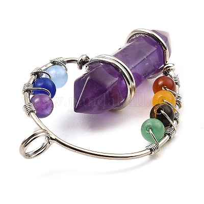 Натуральный аметист с двойным наконечником и большими подвесками G-Z033-07P-02-1