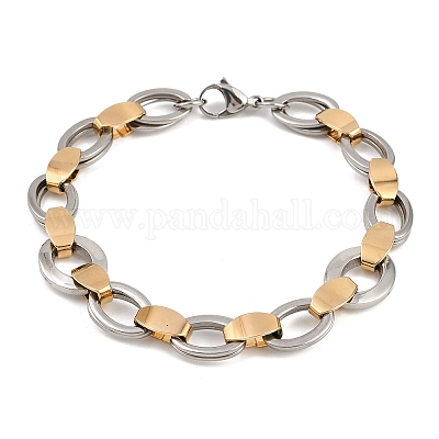 201 браслет из нержавеющей стали с овальной цепочкой для женщин BJEW-B143-16GP-1