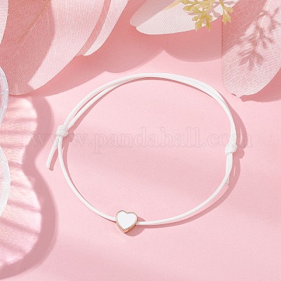 Браслет из сплава эмали и плетеных бусин в форме сердца BJEW-JB09739-01-1