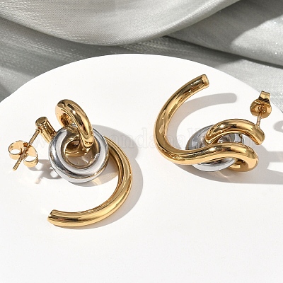 Двухцветные серьги-гвоздики в форме буквы С с кольцом из нержавеющей стали 304 EJEW-B156-12GP-1