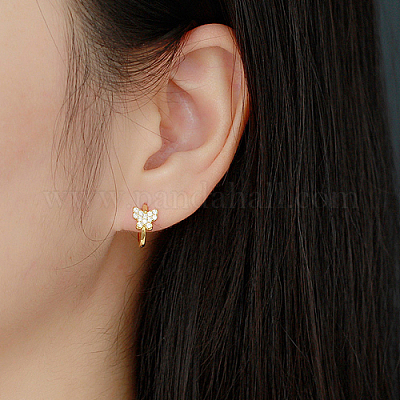 Серьги-кольца из стерлингового серебра с фианитами в форме бабочки PW6178-2-1