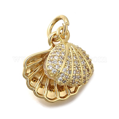 Латунные микро-паве кубические цирконии с подвесками из искусственного жемчуга ABS KK-Z125-02G-1