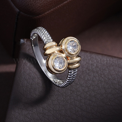 Плоские круглые латунные кольца с микропаве и прозрачным фианитом на палец FS-WGBC030-01-1