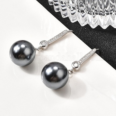 925 круглые серьги-подвески из стерлингового серебра с прозрачным кубическим цирконием EJEW-L300-07P-1