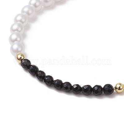 Браслеты из плетеных бусин из натурального черного оникса BJEW-JB11668-02-1