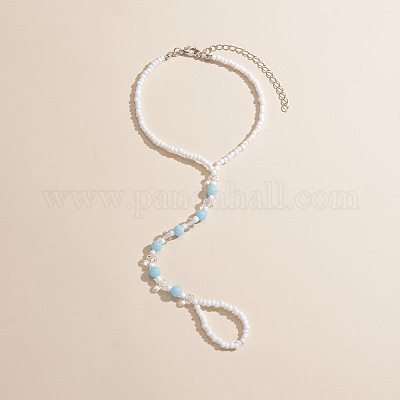 Браслеты на ногу из светящейся смолы с круглыми бусинами и стеклянными бусинами WG45460-03-1