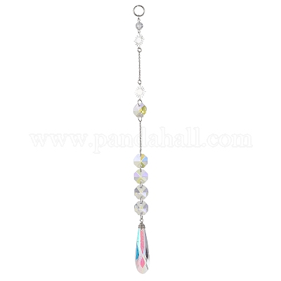 Восьмиугольные бусины из переливающегося стекла и подвесные подвески в форме капли для ловцов солнца&nbsp;HJEW-JM04768-1