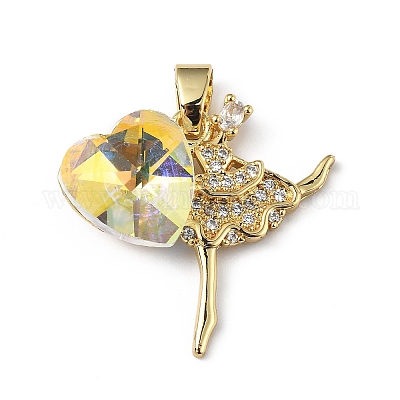 Настоящие 18-каратные позолоченные подвески из латуни с микропаве из прозрачного кубического циркония KK-C015-15G-04-1