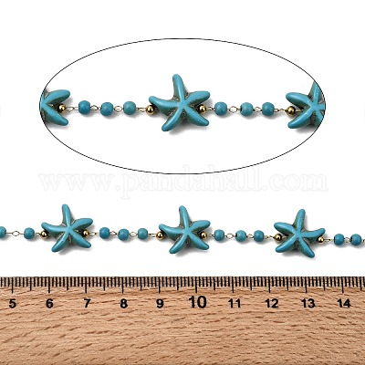 Цепи ручной работы из нержавеющей стали 304 с синтетическим бирюзовым узором в виде морской звезды CHS-L032-05G-02-1