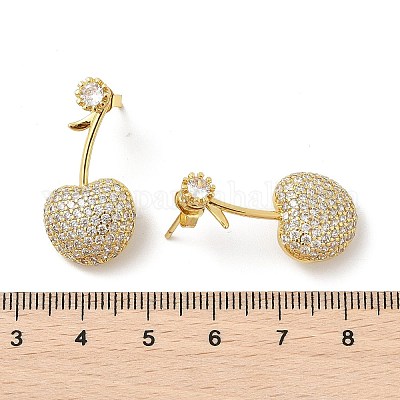 Серьги-гвоздики из вишневой латуни с микропаве из кубических цирконий EJEW-M077-12G-02-1