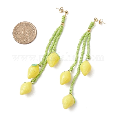 Серьги-гвоздики лимонного цвета из нержавеющей стали 304 EJEW-TA00690-1