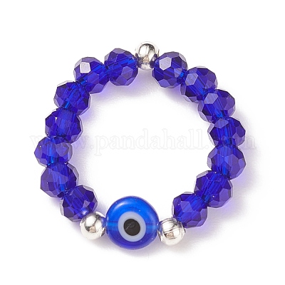 Женское кольцо на палец с бусами из стекла и лэмпворка RJEW-JR00500-1