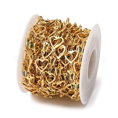 Латунное сердце с цепочками-бабочками и стеклом KK-D422-12G-1