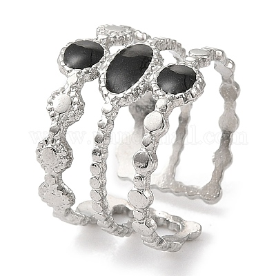 Овальные эмалированные открытые манжеты из нержавеющей стали 304 для женщин RJEW-F166-32P-01-1