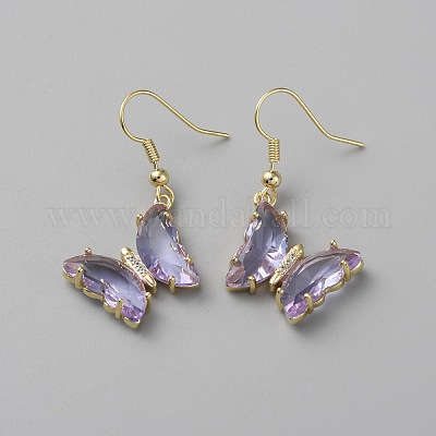 Серьги-бабочки с кубическим цирконием EJEW-WH0050-01G-02-1