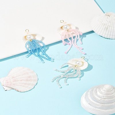 Подвески из натурального ракушечного и стеклянного жемчуга большие PALLOY-FS00033-1