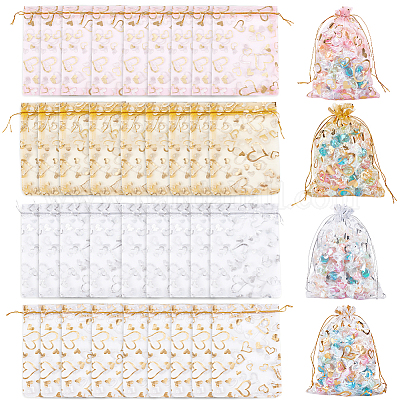 80 шт. 4-х цветные мешочки из органзы с принтом в виде сердец&nbsp;OP-BBC0001-50B-1