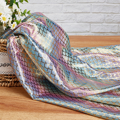 Блестящая голограмма из полиэстера с принтом русалки из рыбьей чешуи DIY-WH0304-480-1