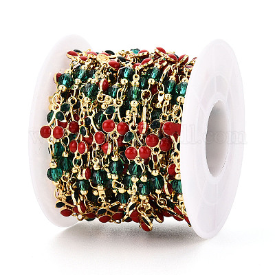 Латунные эмалевые цепочки из вишневых звеньев KK-T074-76G-1