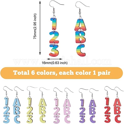 6 комплект двухцветных деревянных сережек-подвесок с железными штифтами EJEW-FI0003-27-1