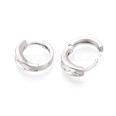 Латунные серьги-кольца из прозрачного кубического циркония EJEW-T048-46P-1