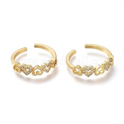 Кольца с открытым сердцем из латуни с прозрачным фианитом и прозрачным кубическим цирконием RJEW-H100-02G-1