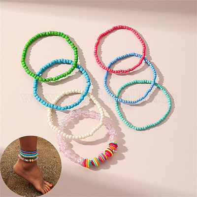 Богемный круглый браслет на щиколотку из смолы и стеклянных бусин WG187EB-17-1