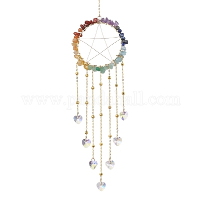 Кольцо с натуральными драгоценными камнями в виде чакры HJEW-JM02367-1