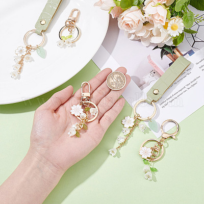 4 шт. 4 стиля брелок для ключей из сплава в виде цветка с подвеской из смолы в виде ландыша AJEW-NB0007-02-1