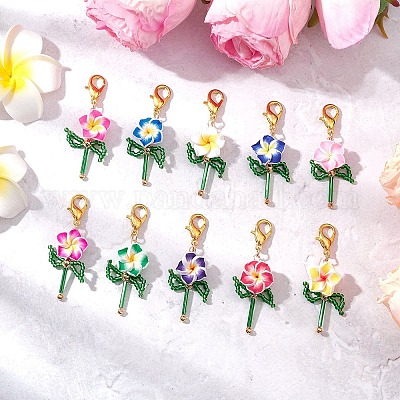 Подвеска из полимерной глины и стеклянных бусин «Плюмерия» HJEW-MZ00220-1