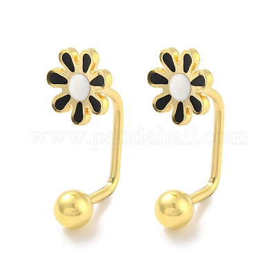 12 пара двухцветных серег-гвоздиков в форме цветка из нержавеющей стали 304 с эмалью и изогнутой штангой AJEW-C032-02G-1