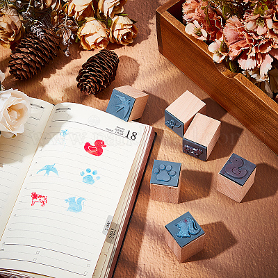 6шт. 6 стиля деревянных штампов с резинкой DIY-OC0013-34-1