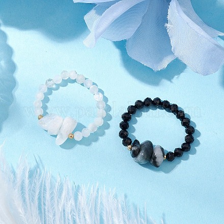 Природных драгоценных камней из бисера кольца палец RJEW-TA00190-1