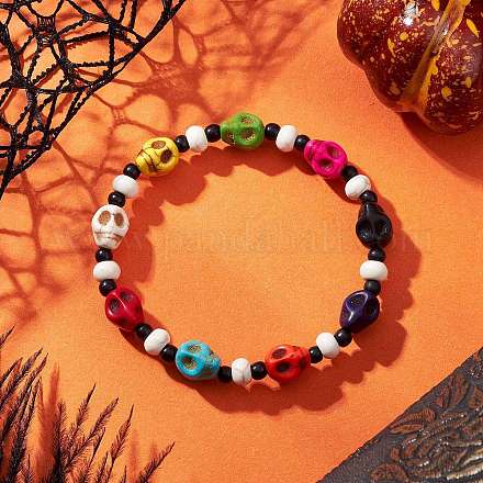 Браслеты из синтетической бирюзы и стеклянных бусин BJEW-JB12169-1