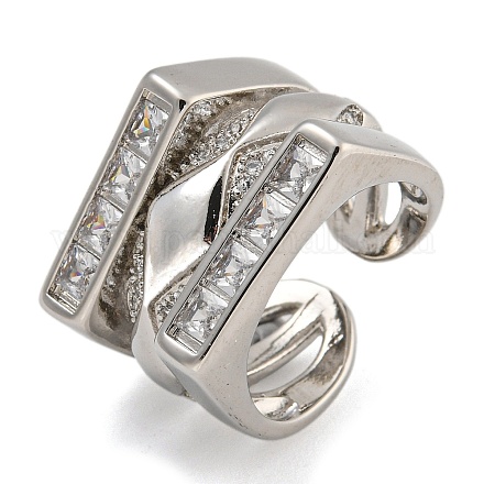 Стойка покрытие латунь микро паве кубический цирконий открытые манжеты кольца RJEW-I107-02P-1