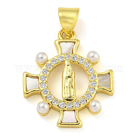 Подвески из настоящей латуни с покрытием из 18-каратного золота и ракушкой KK-D534-05G-02-1