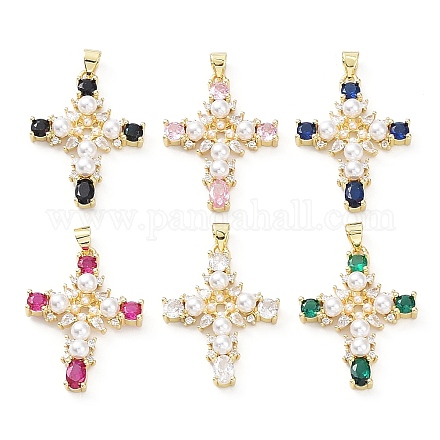 Кубический цирконий из латуни с подвесками из искусственного жемчуга из абс-пластика KK-G467-01G-1