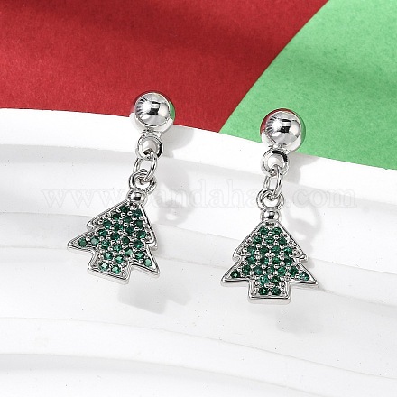 Рождественские серьги-гвоздики с подвесками из латуни с микропаве из кубических цирконий EJEW-L306-01P-01-1